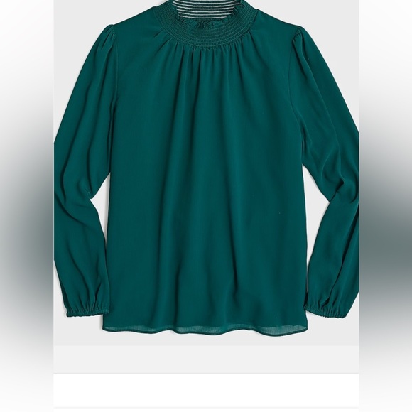 J Crew Top Womens XL Large Forest  green Long Sleeve Mock Neck Sheer Sleeves - Picture 1 of 4